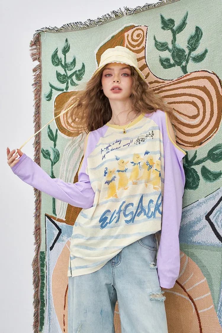 T-shirt manches longues ample ELFSACK à imprimé lettre pour l’été