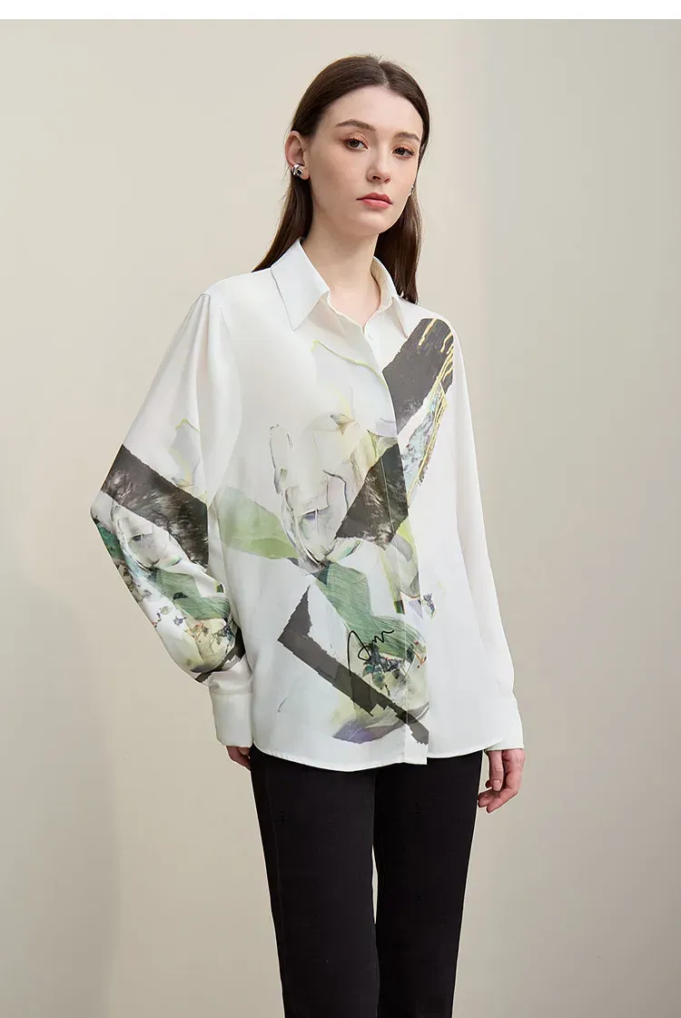 Chemisier fluide AMII en mousseline imprimée à col rabattu