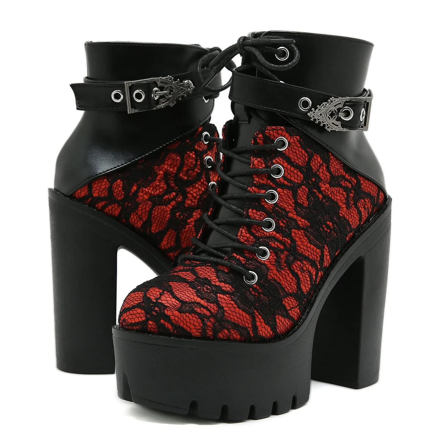 Bottines gothiques rouges à talon haut et plateforme Gdgydh