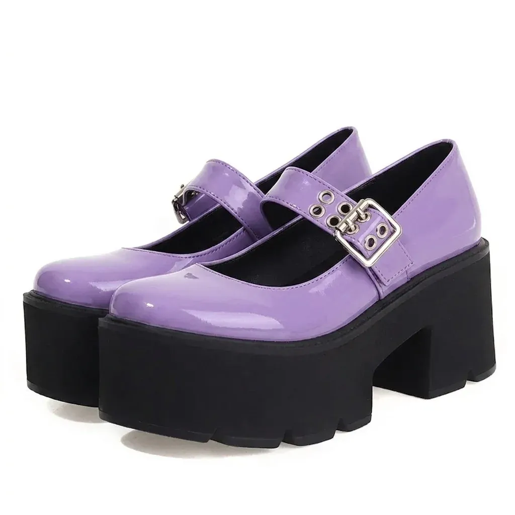 Escarpins Mary Jane violets à plateforme