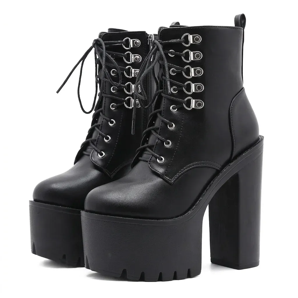 Bottes gothiques noires à plateforme femme