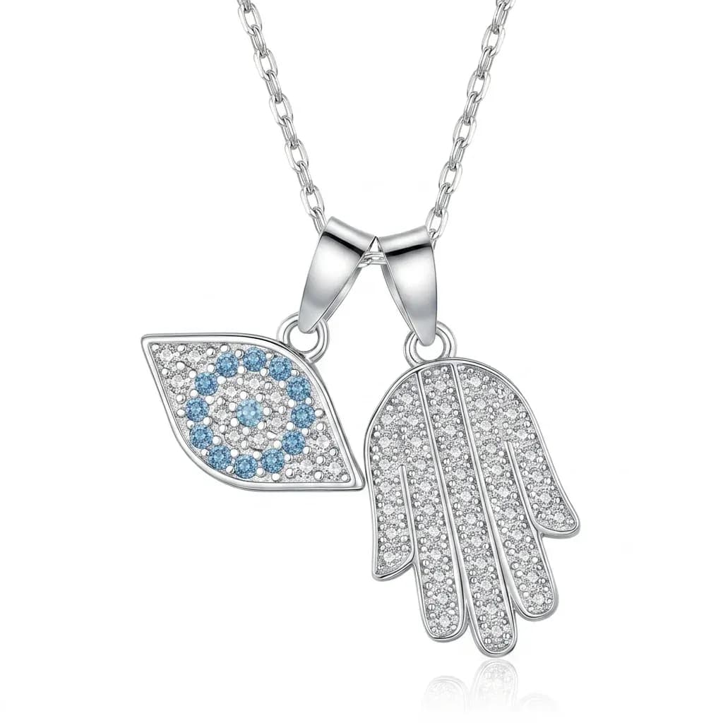Collier argent 925 paume œil bleu