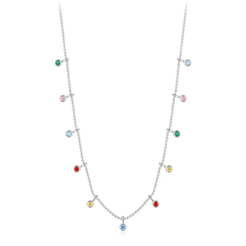 Collier argent 925 zircones arc-en-ciel
