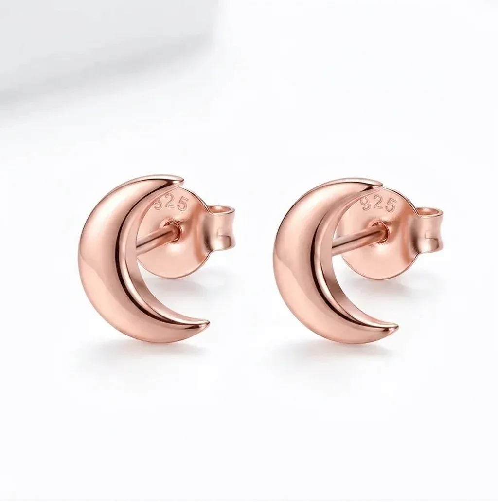 עגילי ירח מכסף 925 בציפוי רוז גולד