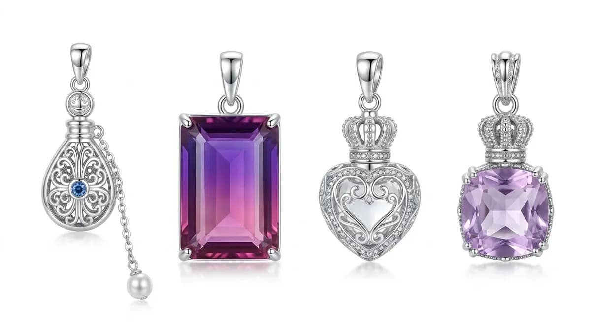 Quatre pendentifs flacon WOSTU en argent