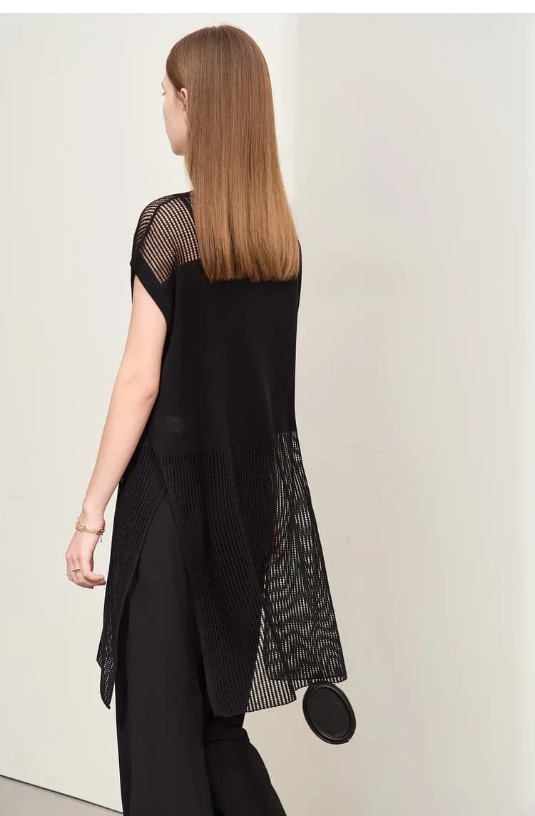 Pull long ajouré AMII en maille légère pour femme