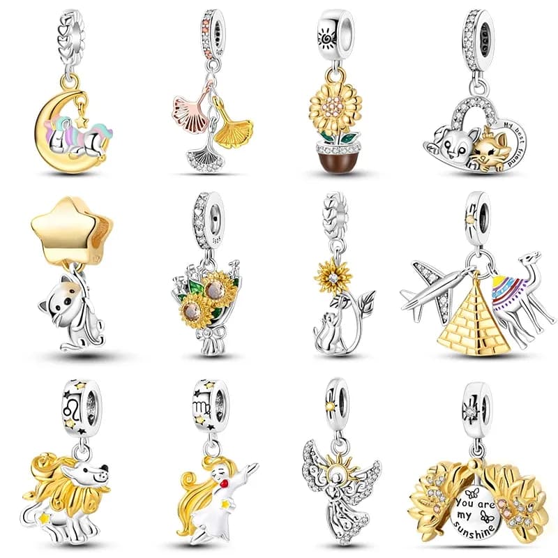 Breloque étoile-lune en argent 925 sertie de zircons