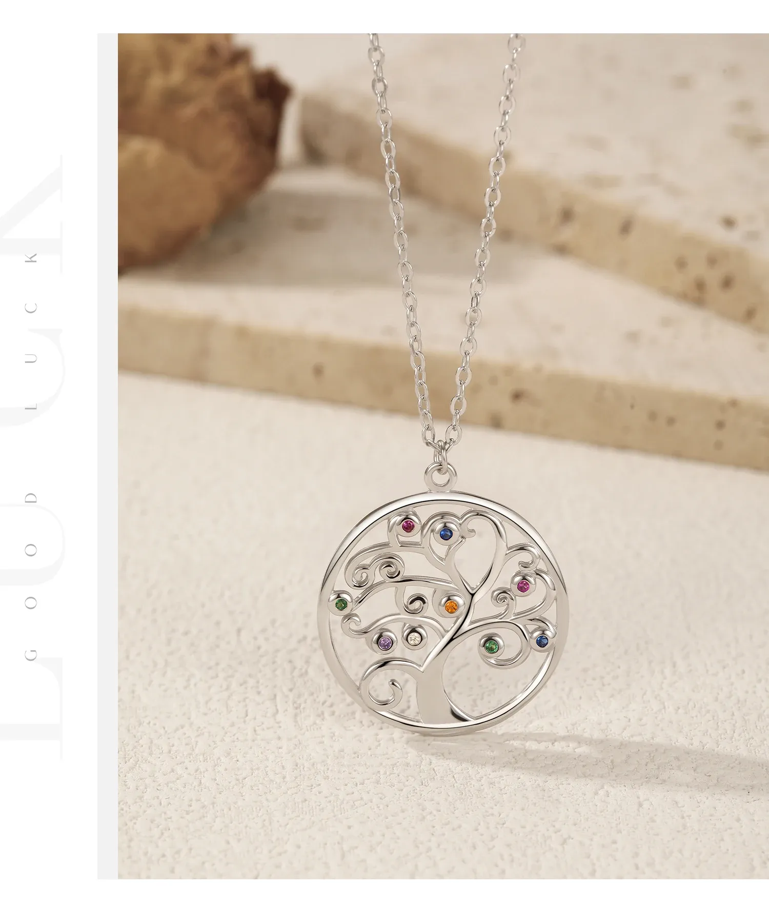 Collier arbre rétro en argent 925 avec zircon scintillant