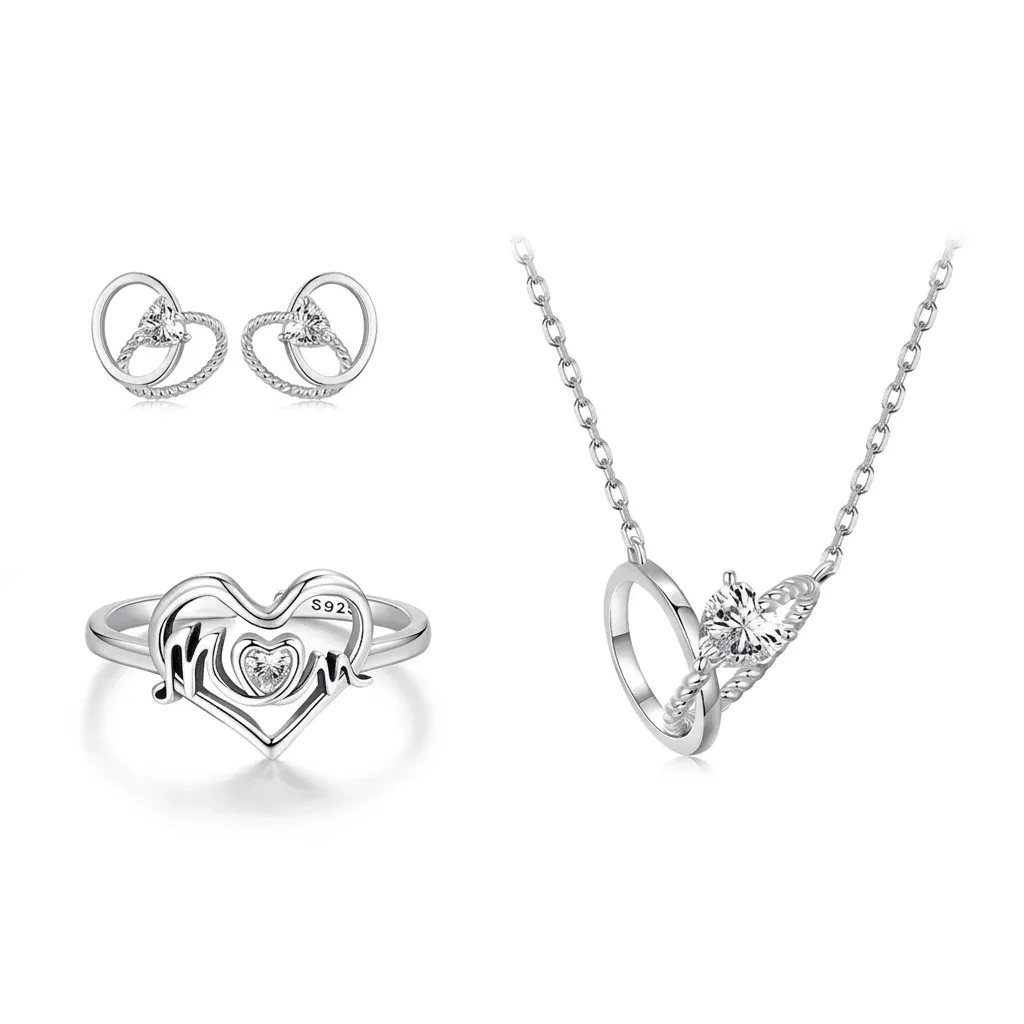 סט תכשיטי כסף 925 לבבות