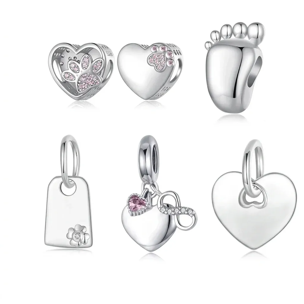 Breloques cœur et patte argent 925