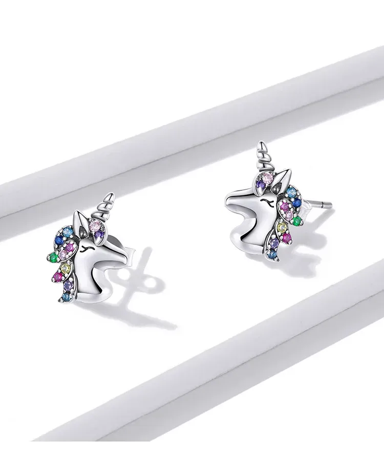 Boucles d’oreilles cheval arc-en-ciel en argent 925 WOSTU