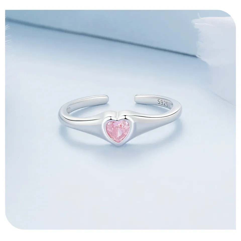 Bague ouverte WOSTU en argent 925 à cœur rose et aile d’ange