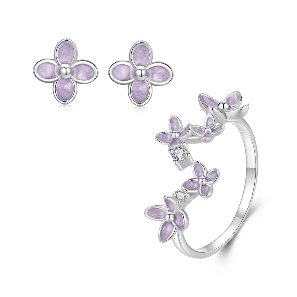 Parure fleur lilas argent 925 WOSTU