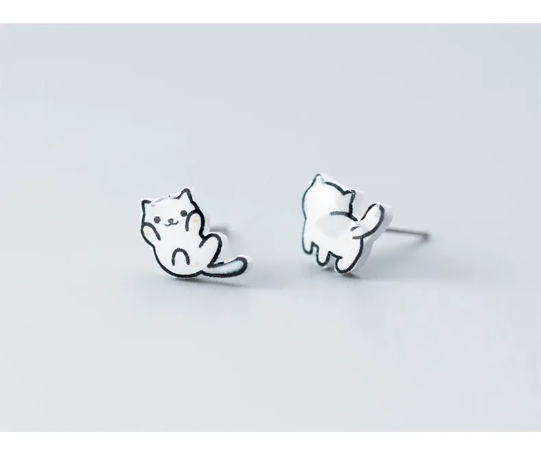 Boucles d’oreilles chat porte-bonheur en argent 925 pour enfant