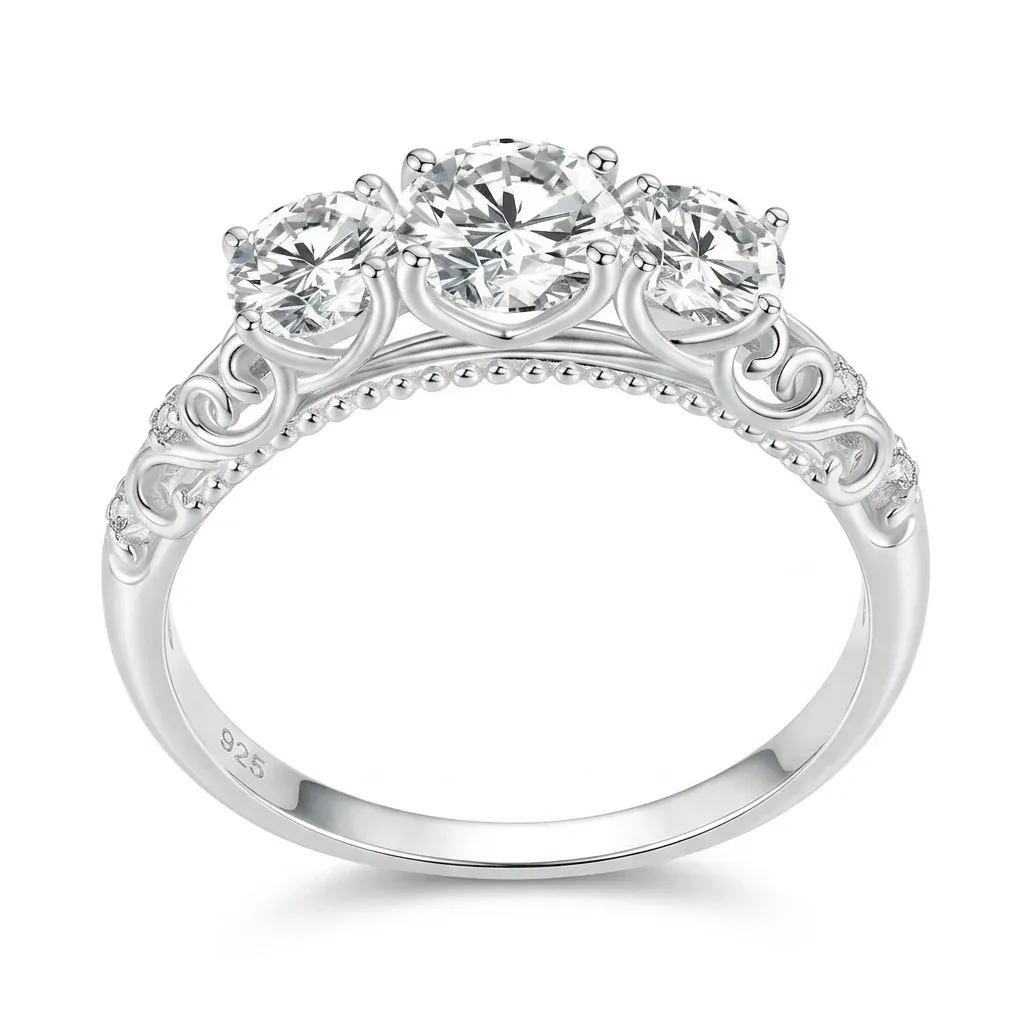 Bague moissanite argent 925 trois pierres