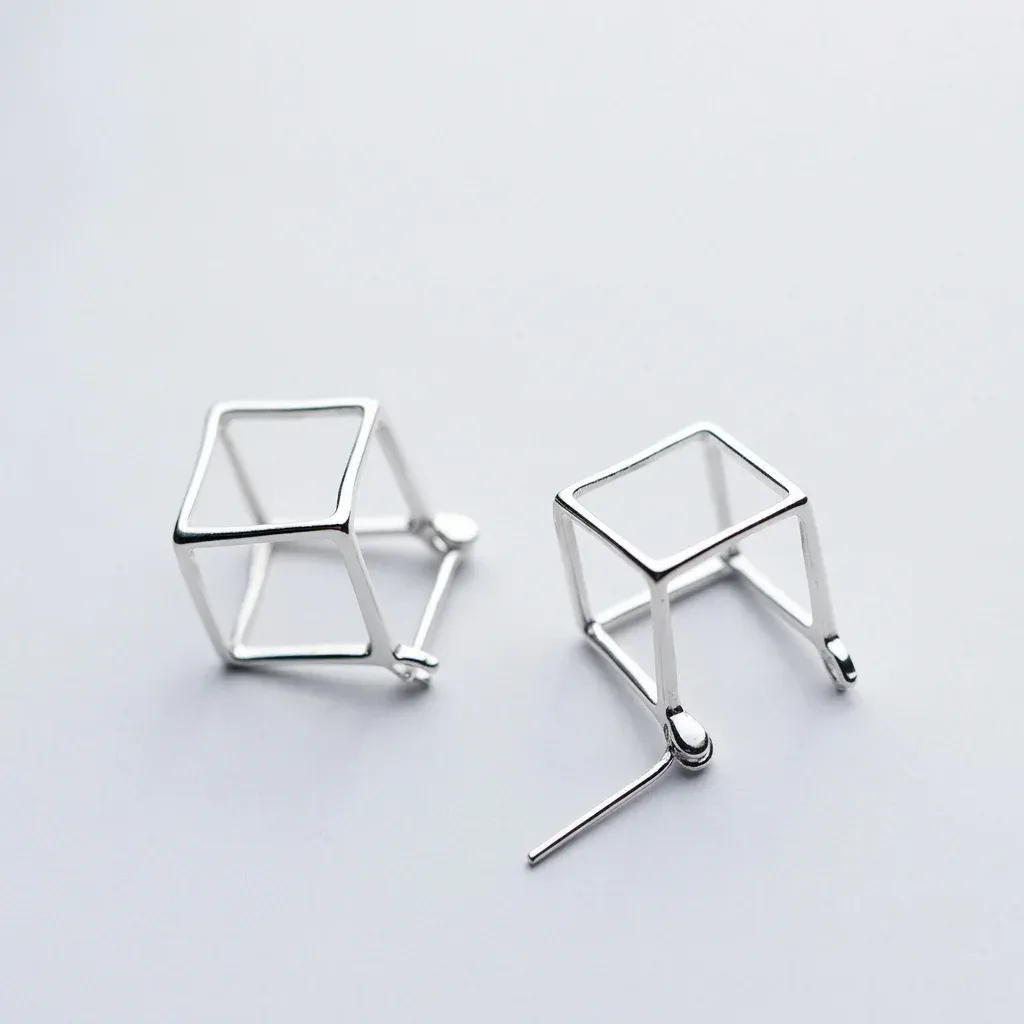 Boucles d’oreilles cube 3D argent 925