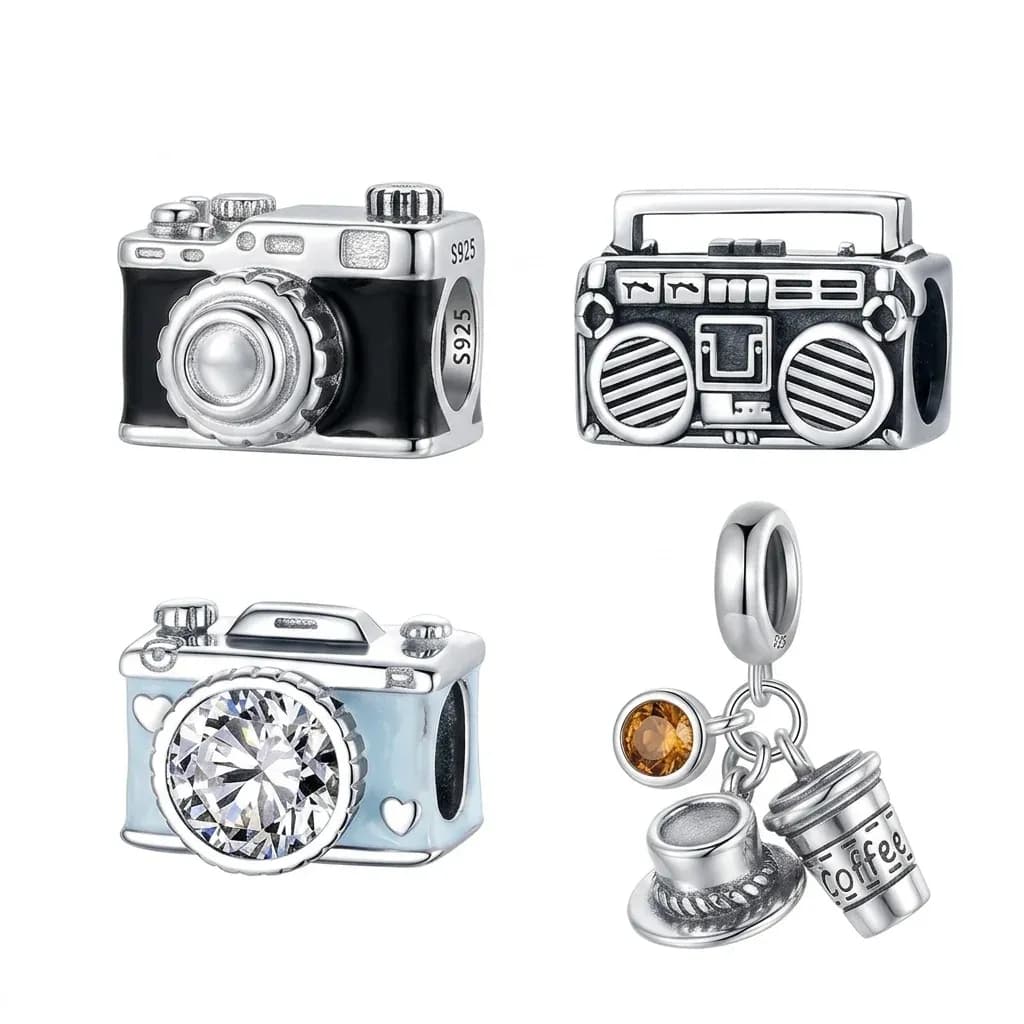 Breloques caméra et tasse argent 925