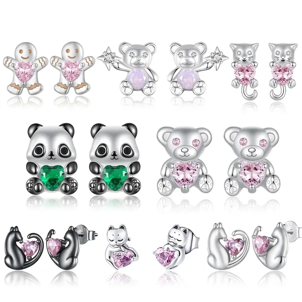 Boucles créoles argent 925 animaux cœur rose