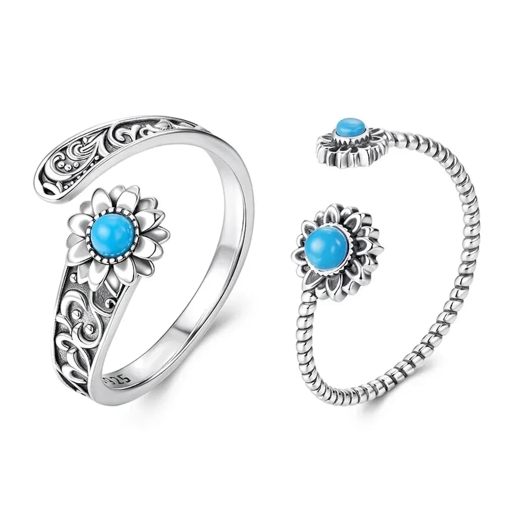 Bague argent 925 tournesol turquoise
