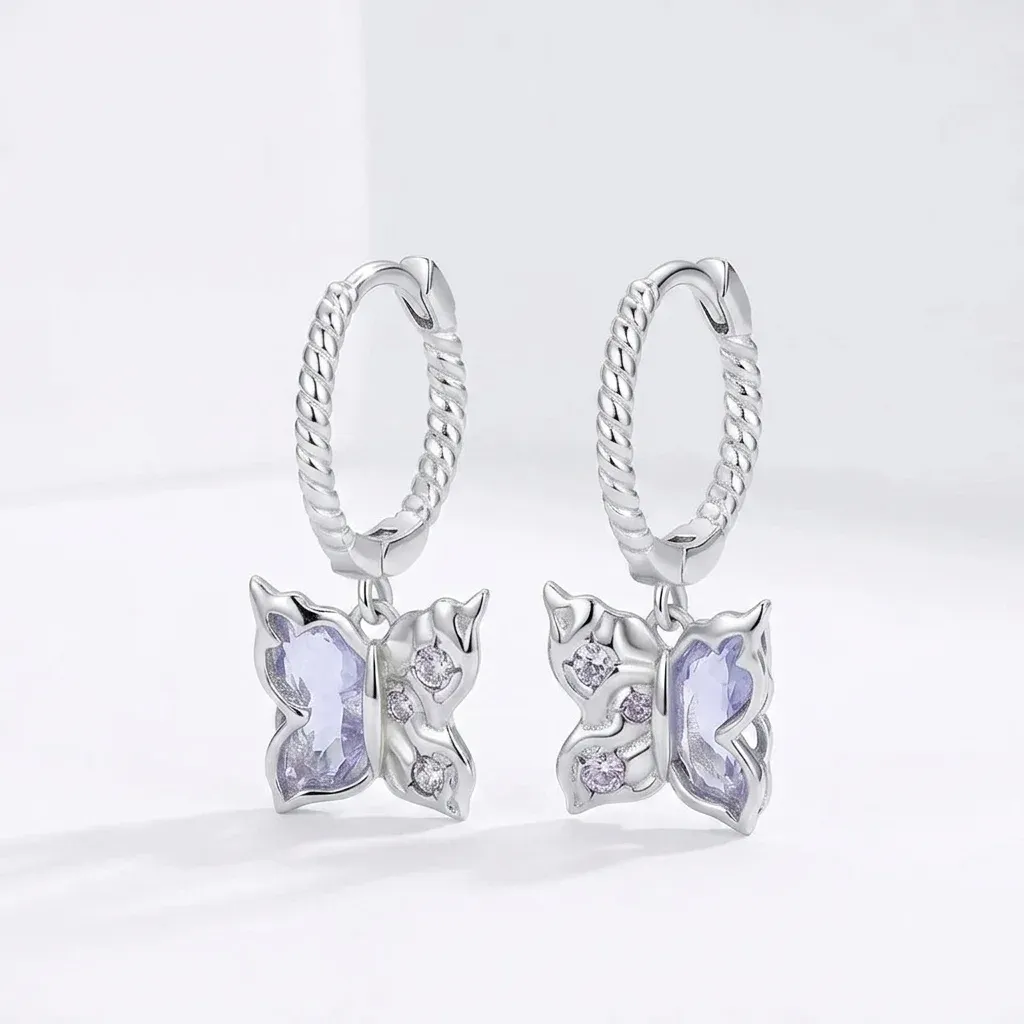 Créoles papillon argent 925 cristal transparent