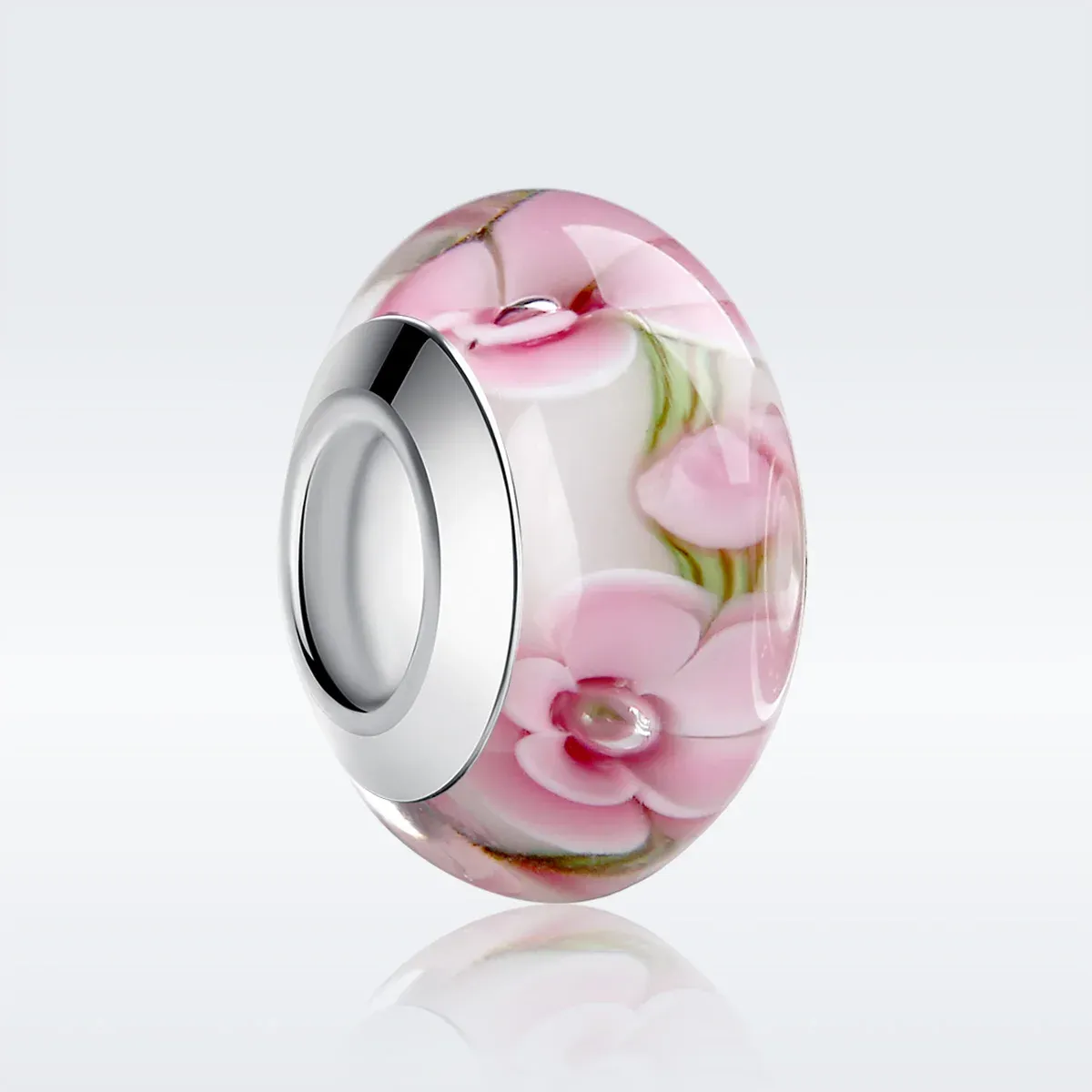 Breloque ronde en verre Murano WOSTU plaquée argent