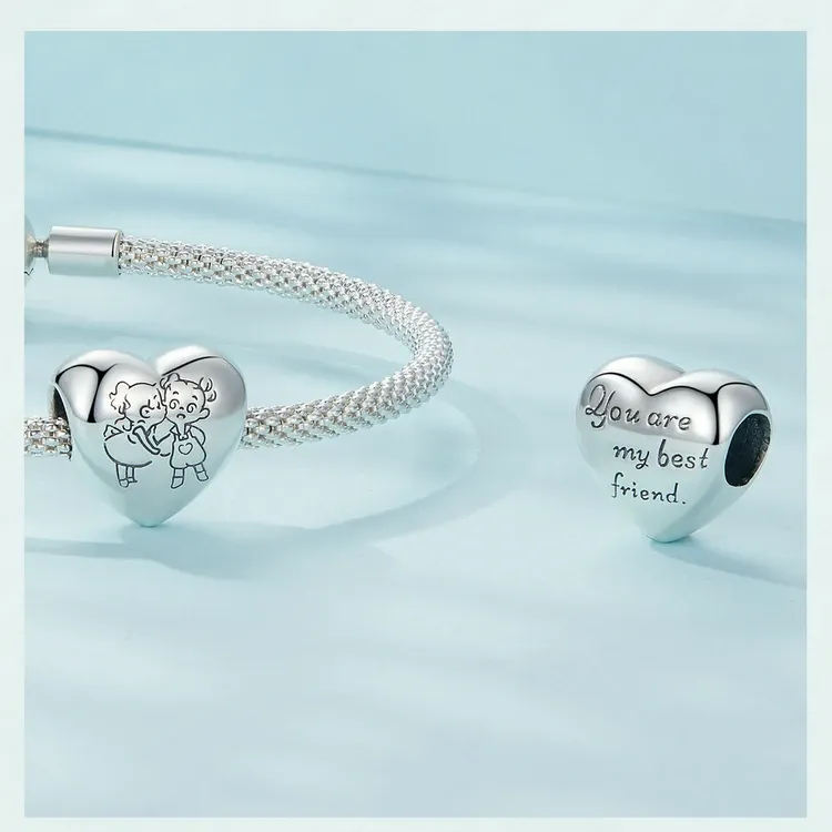 Breloque cœur familial en argent 925 WOSTU plaqué platine