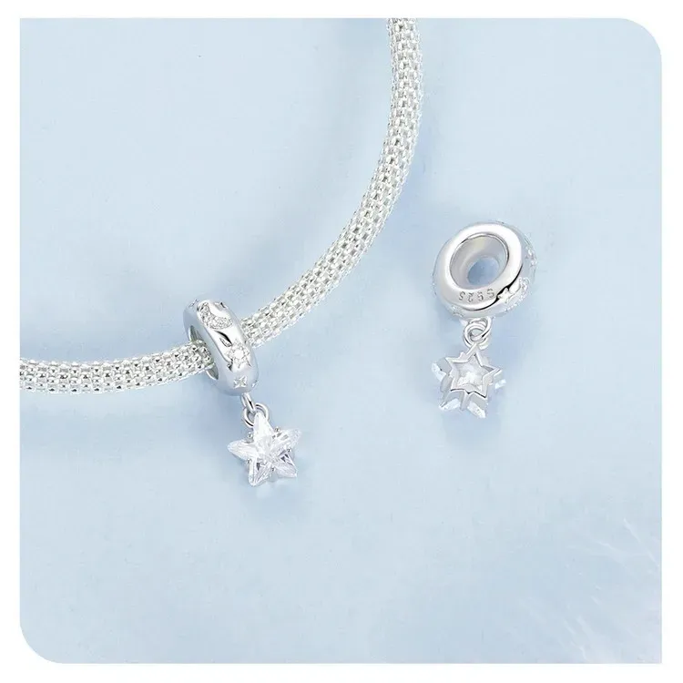 Breloque étoile transparente en argent 925 avec arrêt silicone WOSTU