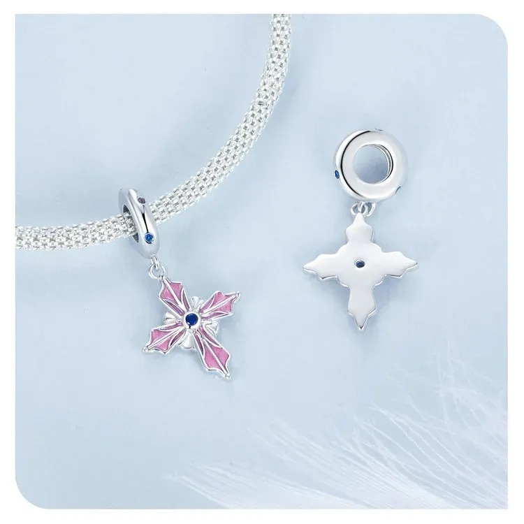 Breloque bébé rose en argent 925 WOSTU avec cœur, croix et trèfle