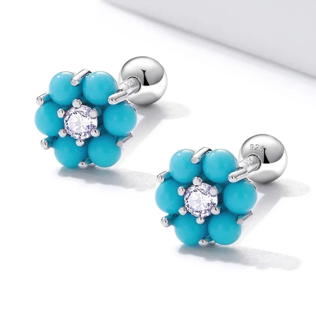 Boucles d’oreilles fleur turquoise argent 925