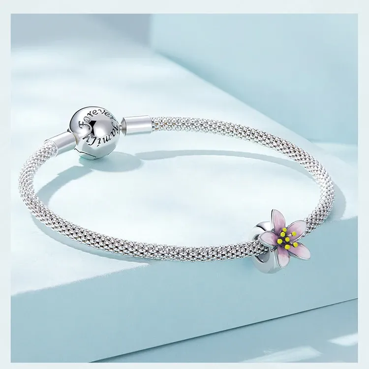 Breloque fleur de cerisier en argent 925 émaillé WOSTU