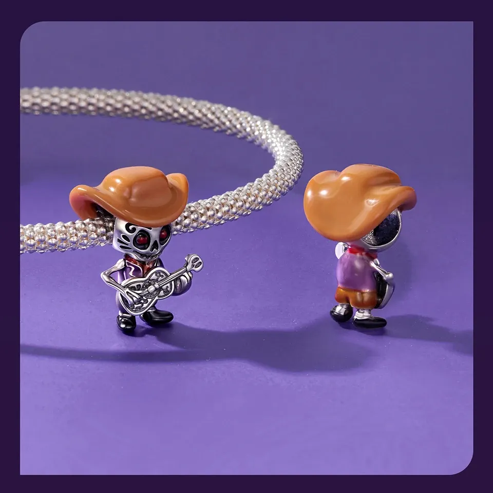 Breloque crâne guitariste en argent 925 WOSTU