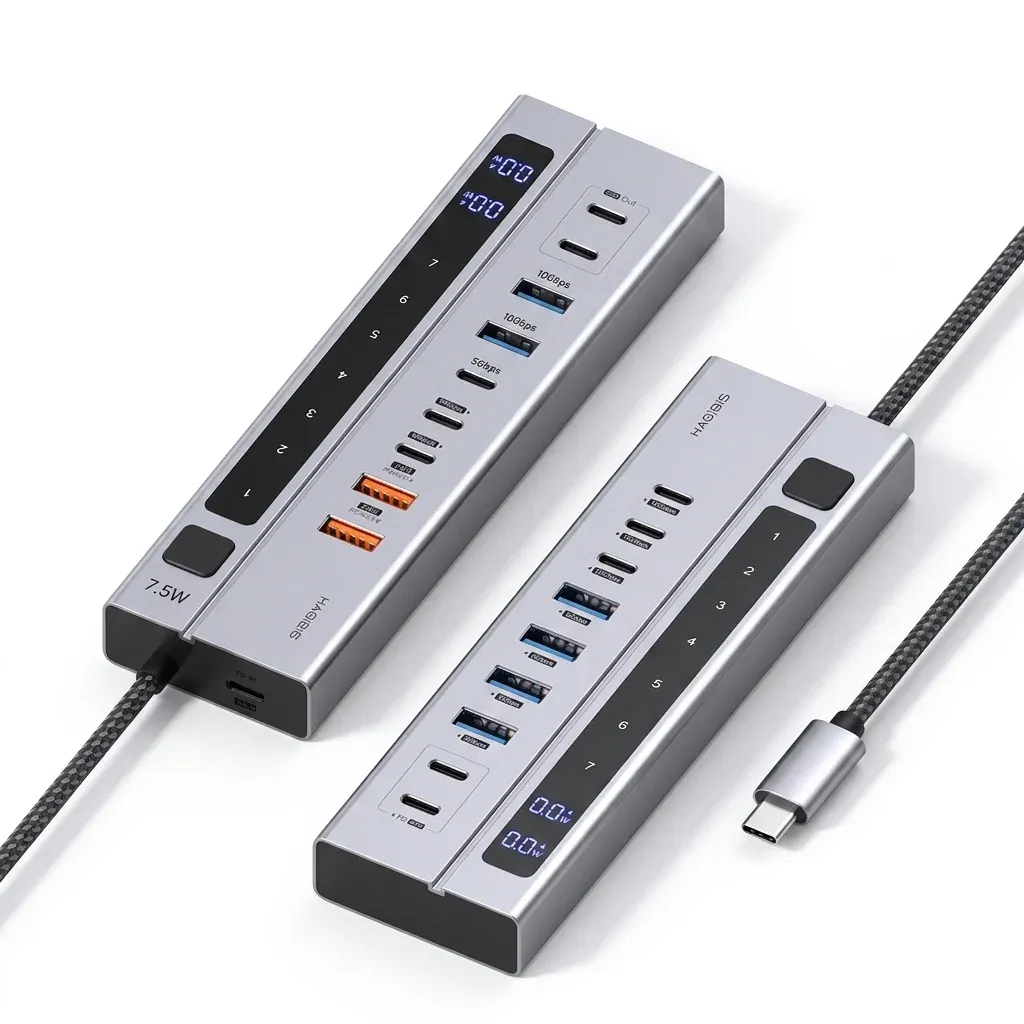 Station d’accueil USB-C Hagibis 9 ports avec écran LED et interrupteurs individuels