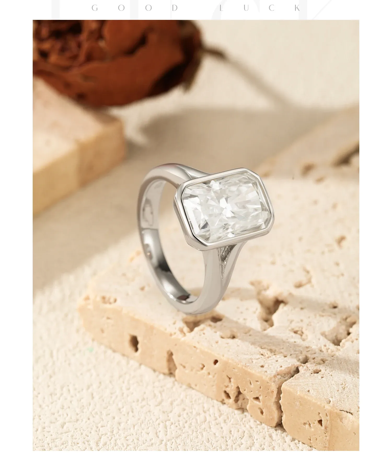 Bague de mariage rectangulaire en moissanite D, argent 925 MODIAN