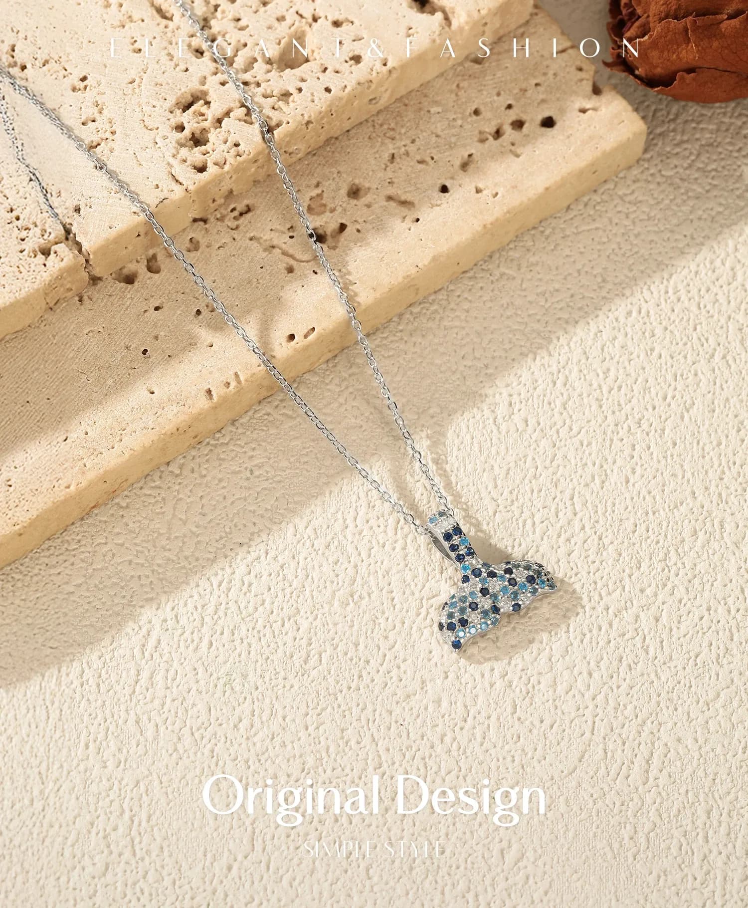 Collier queue de sirène en argent 925 avec zircon bleu dégradé