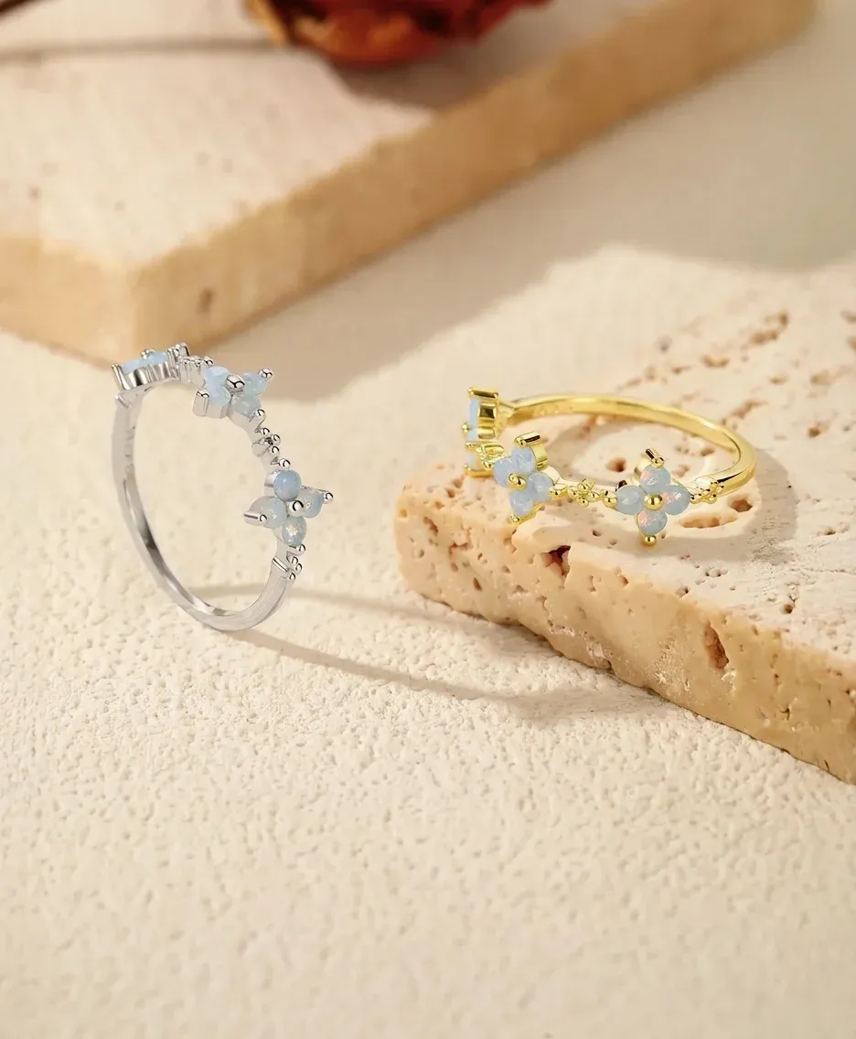 Bague trèfle opale argent et or