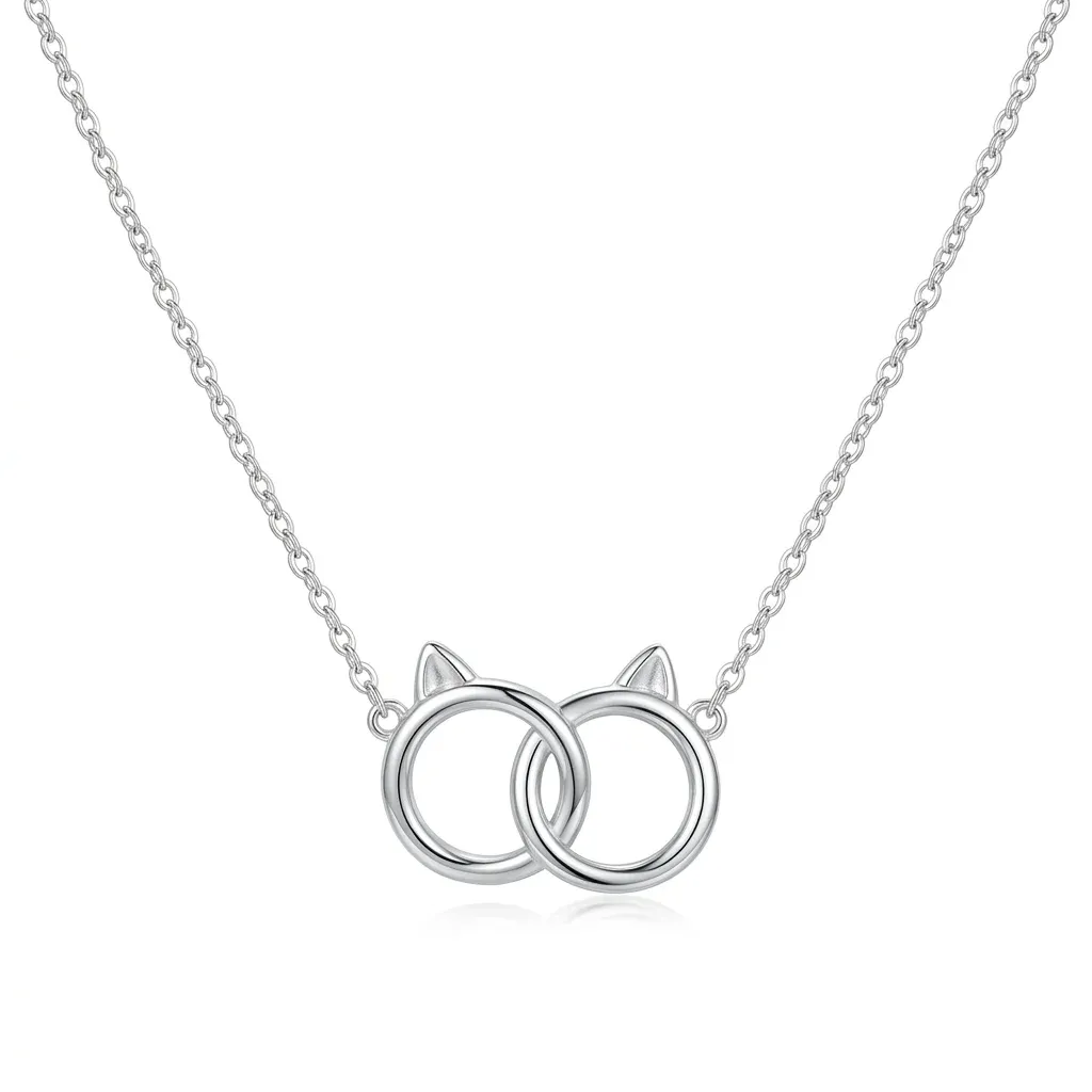 Collier chat argent 925 double pendentif