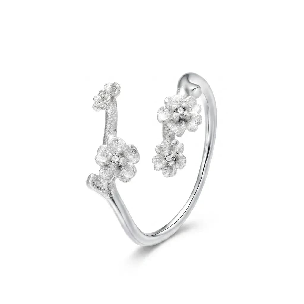 Bague ouverte fleur prunier argent 925