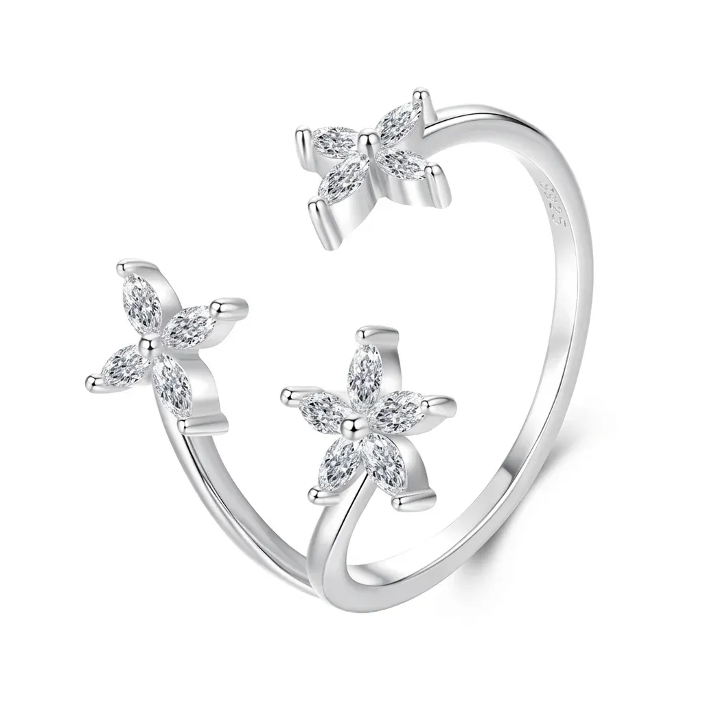 Bague fleur ouverte argent 925 zircon