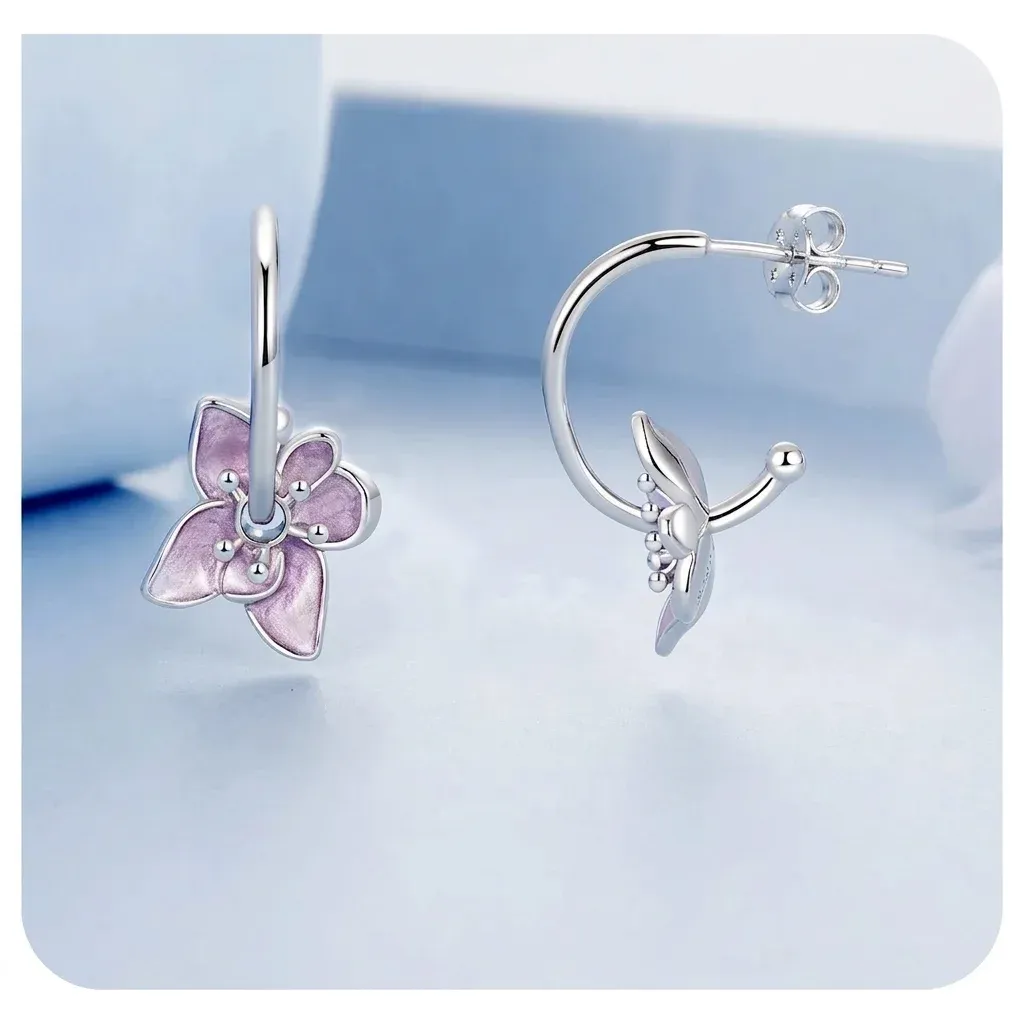 Boucles d’oreilles fleur violette argent 925