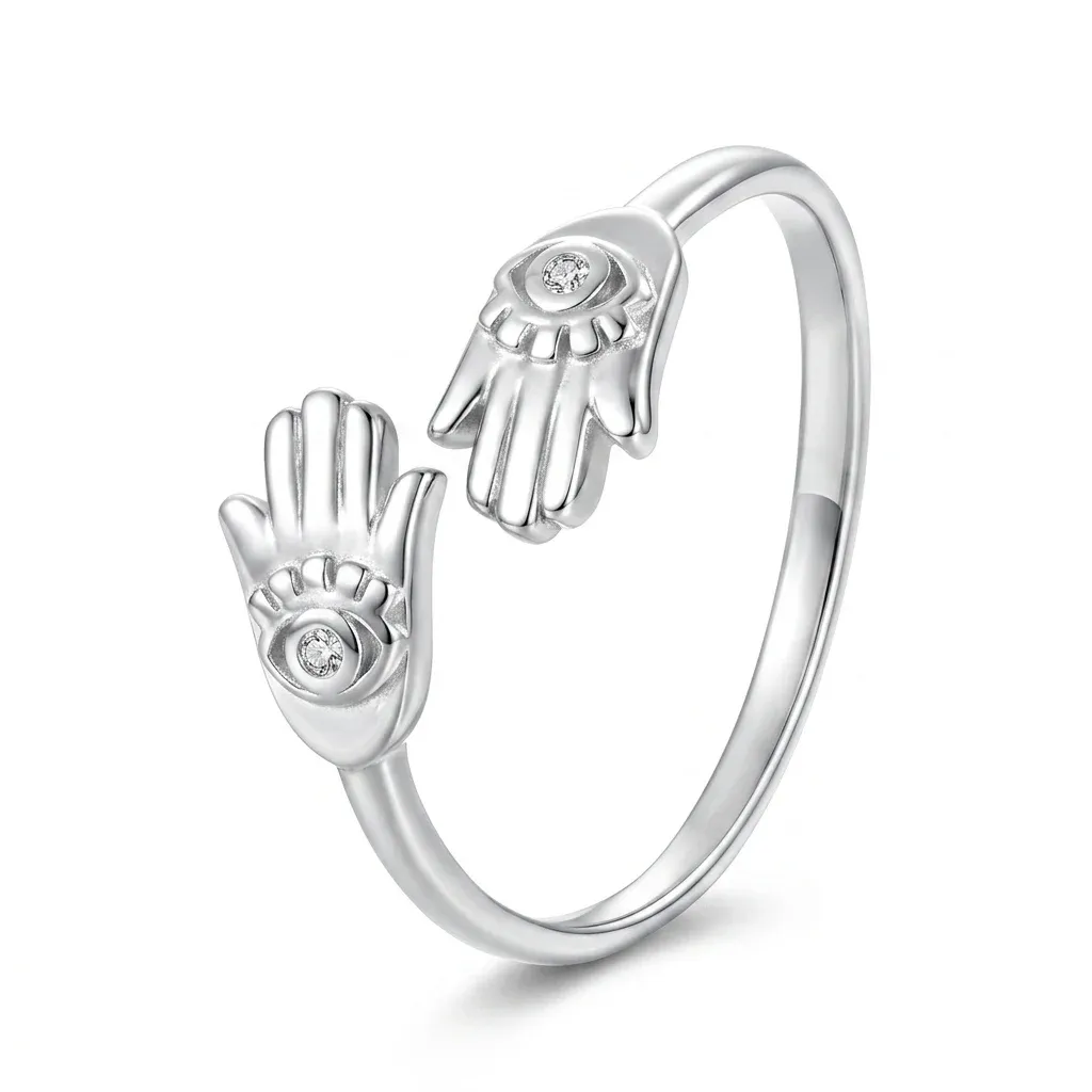 Bague ouverte Hamsa argent 925 zircon