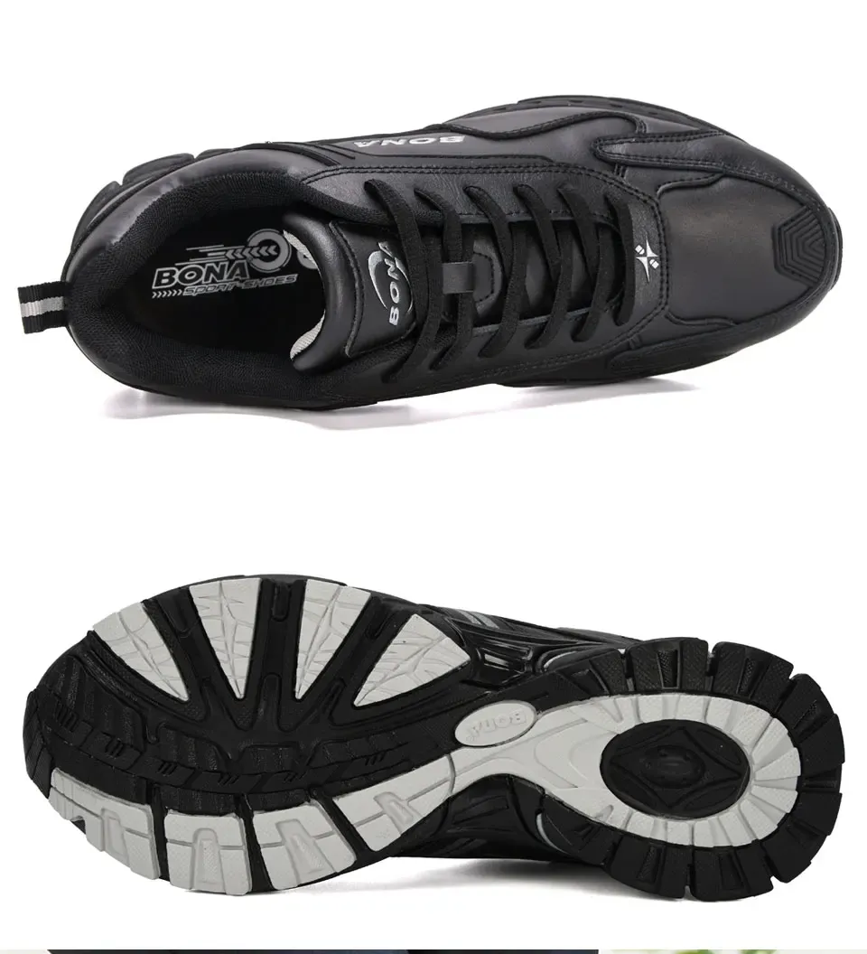 BONA chaussures de course en cuir souple pour homme