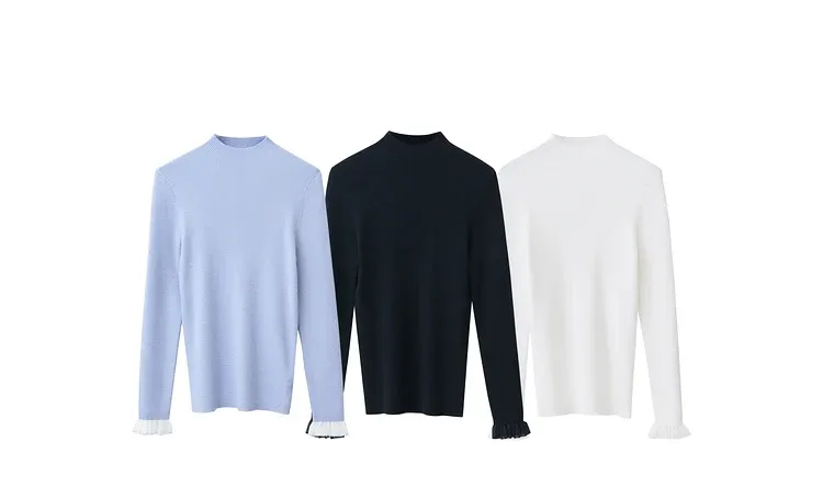 Pull minimaliste à col montant AMII pour femme, maille slim