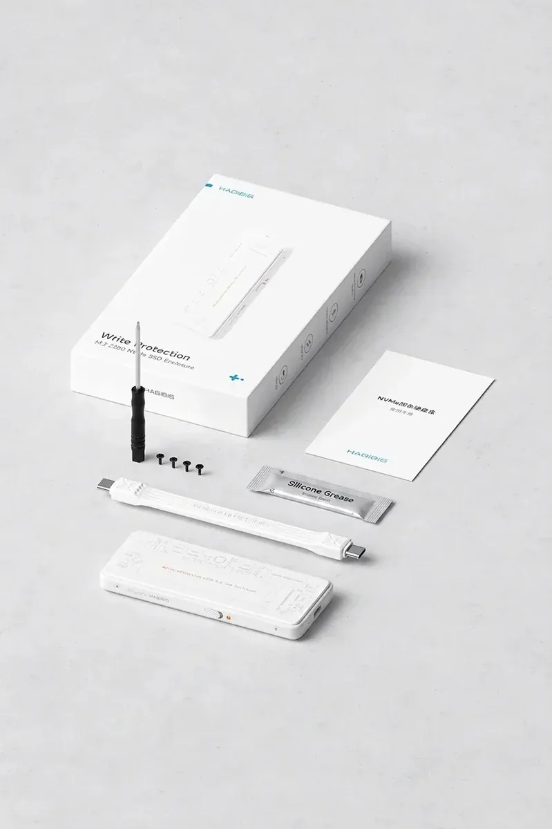 Boîtier SSD NVMe USB-C 10 Gbit/s Hagibis avec protection d’écriture et PD 100 W