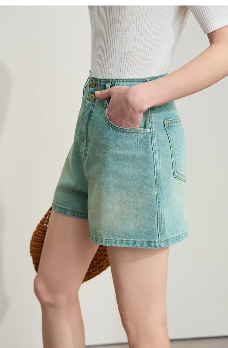 Short en denim AMII à coupe ample et lavée, esprit rétro