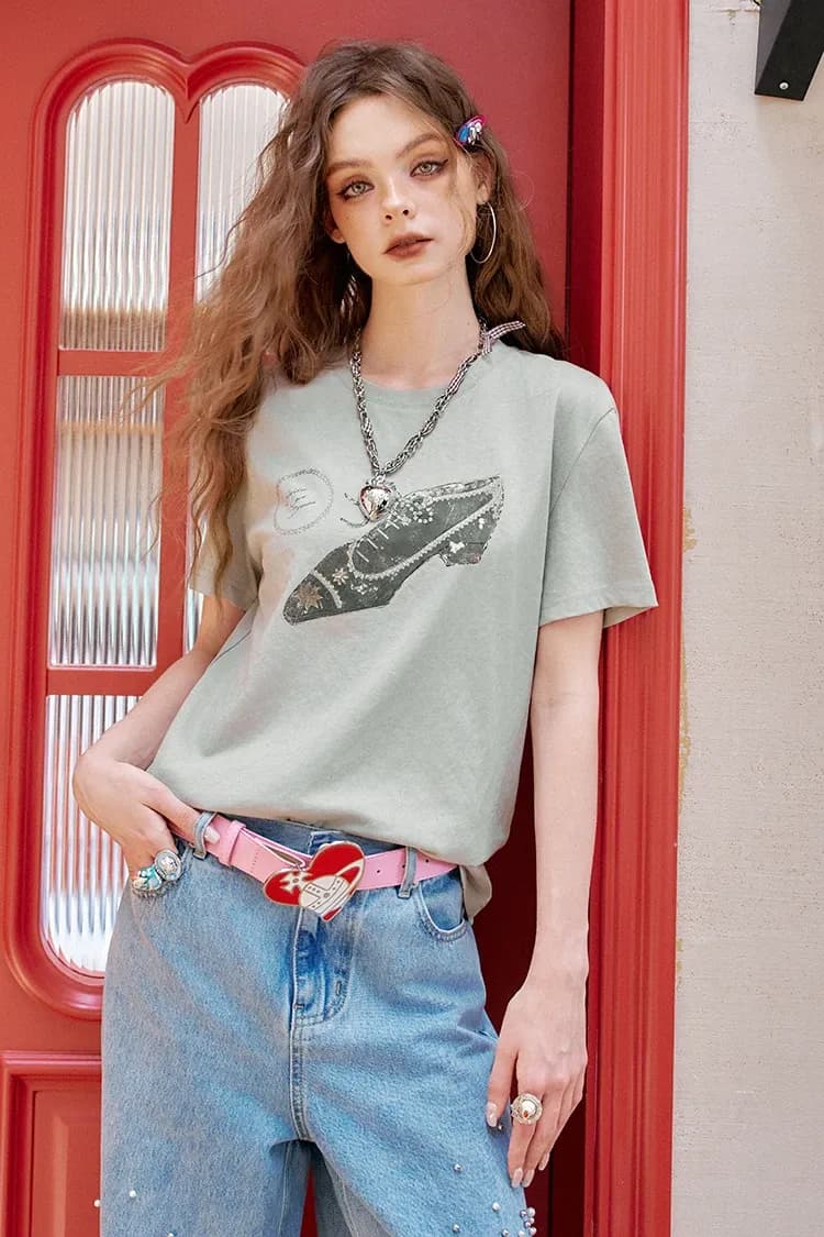 T-shirt court ELFSACK à imprimé cartoon pour femme