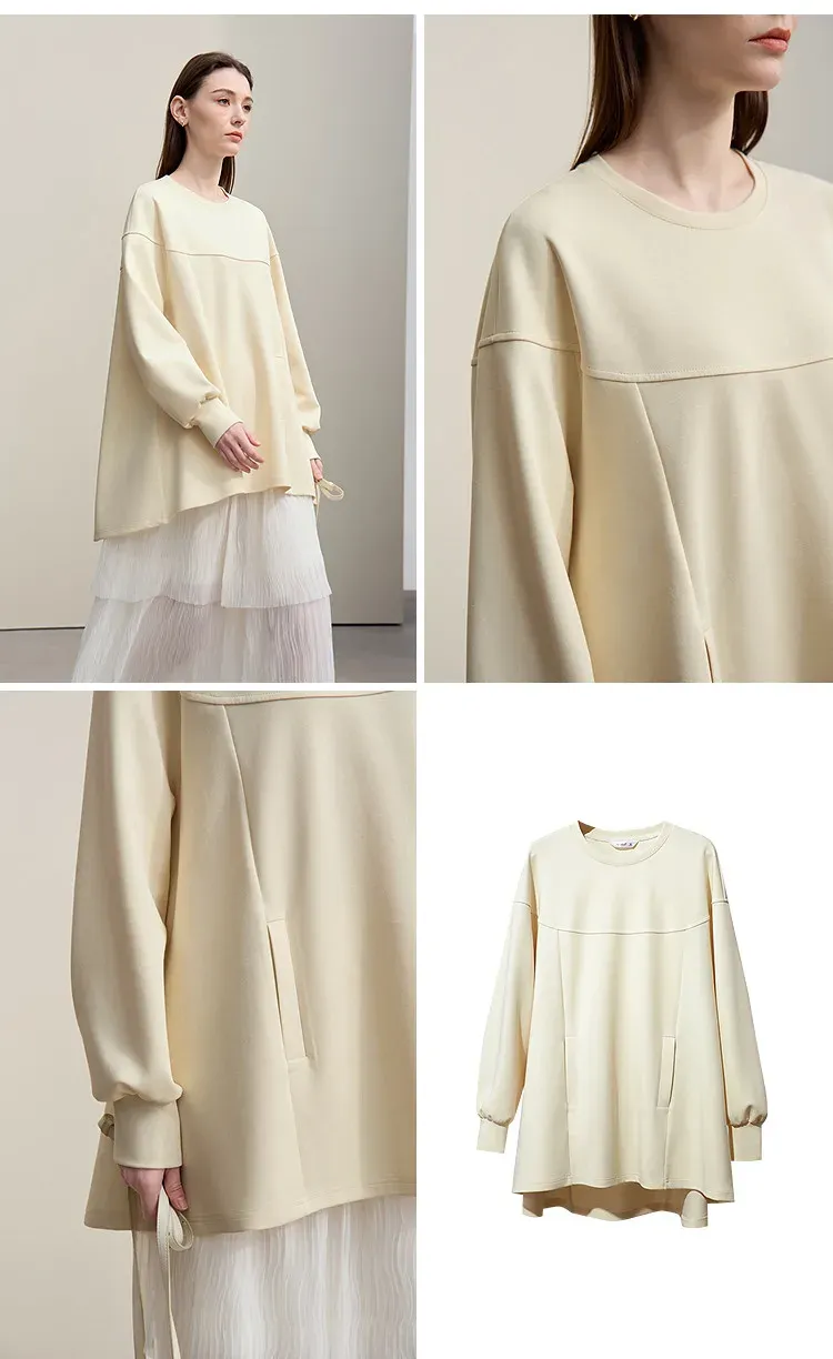 Sweat AMII oversize en maille coton pour femme, col rond