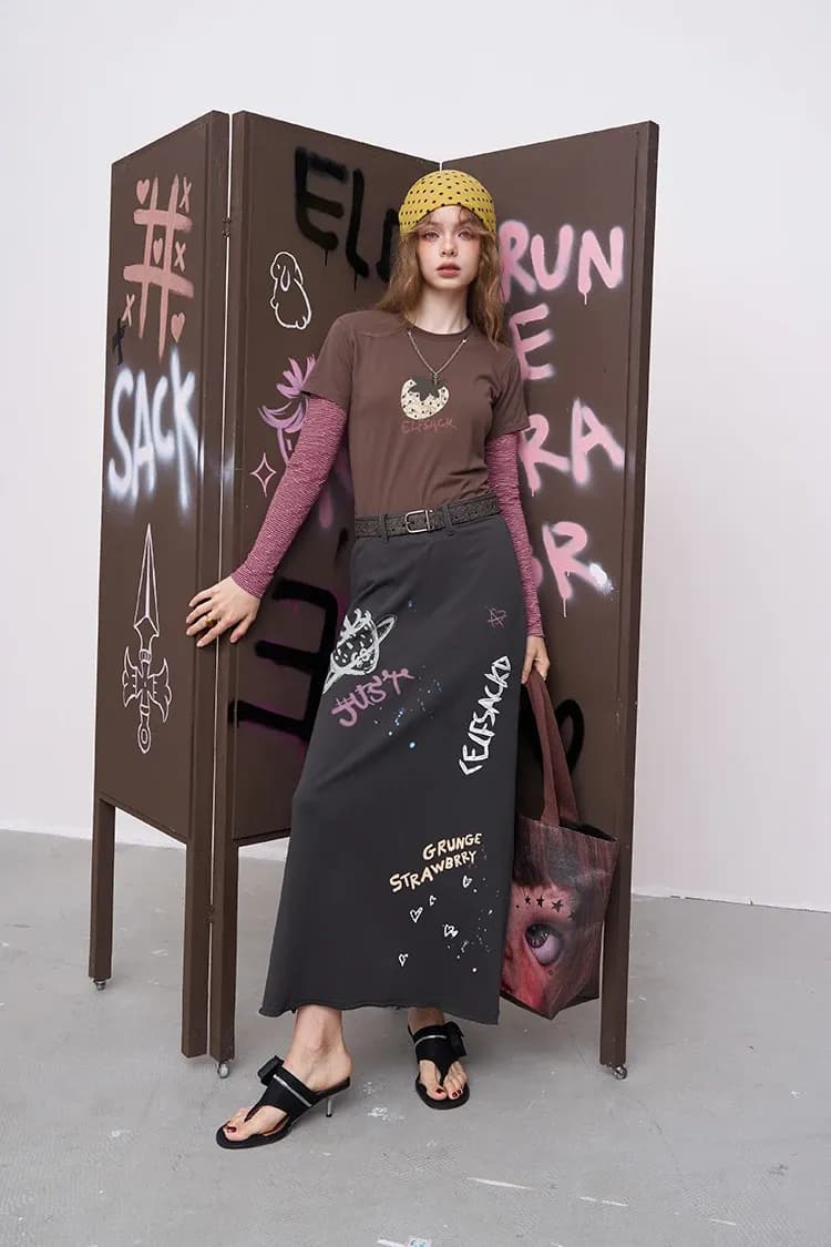 T-shirt manches longues Y2K à patchwork fruits pour femme