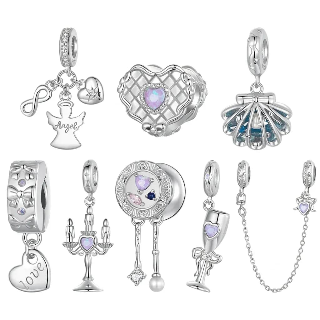 Breloques argent 925 cœur ange perle