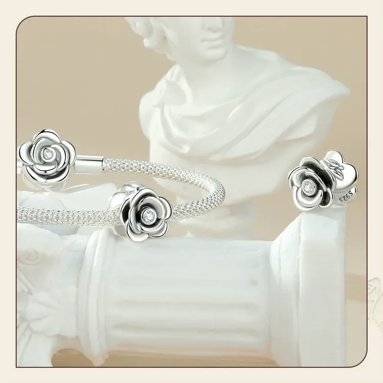 Charm fleur vintage en argent 925 oxydé WOSTU