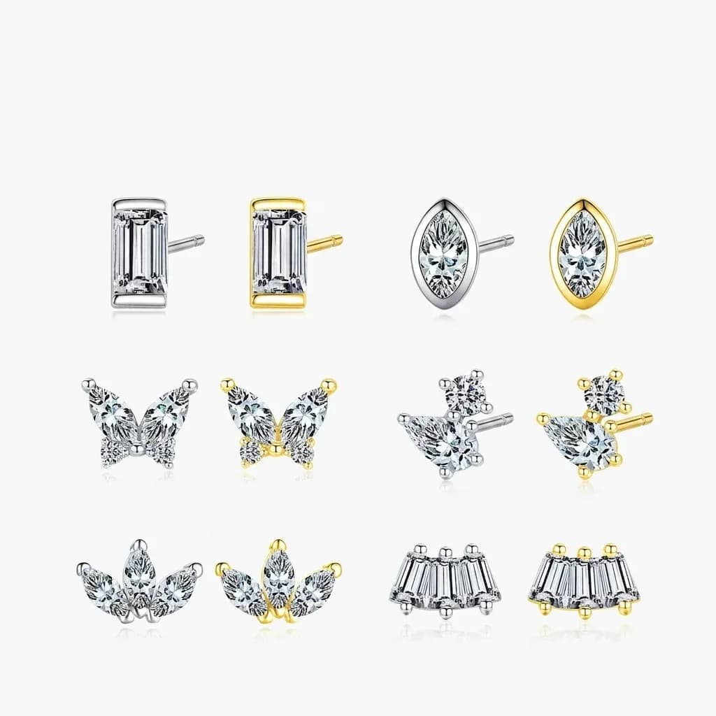 Boucles d’oreilles géométriques argent et or